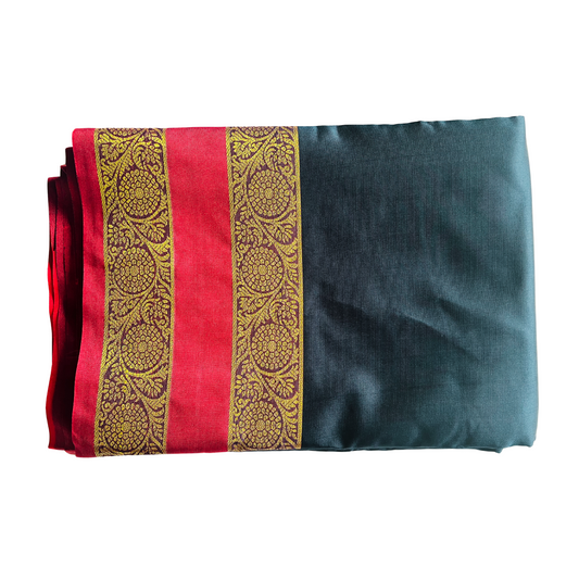 Black Soft Silk Saree with Gold Floral Jari & Red Pallu