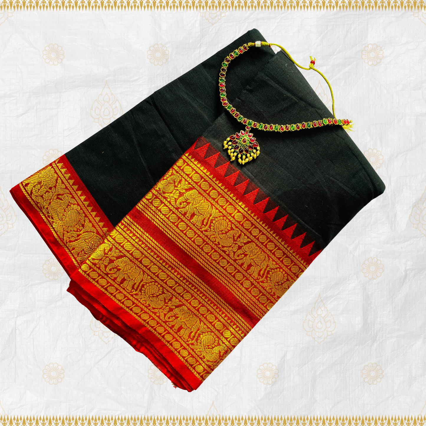 Black Premium Chettinad Kanchi Border Cotton Saree with Blouse