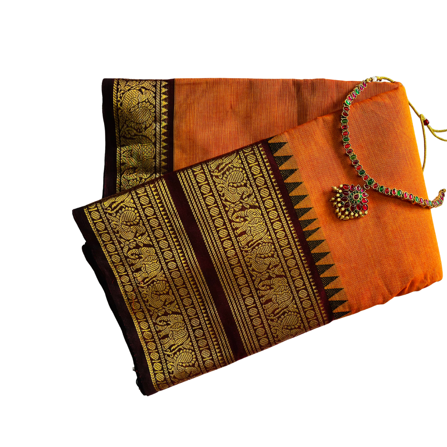 Orange Premium Chettinad Kanchi Border Cotton Saree with Blouse