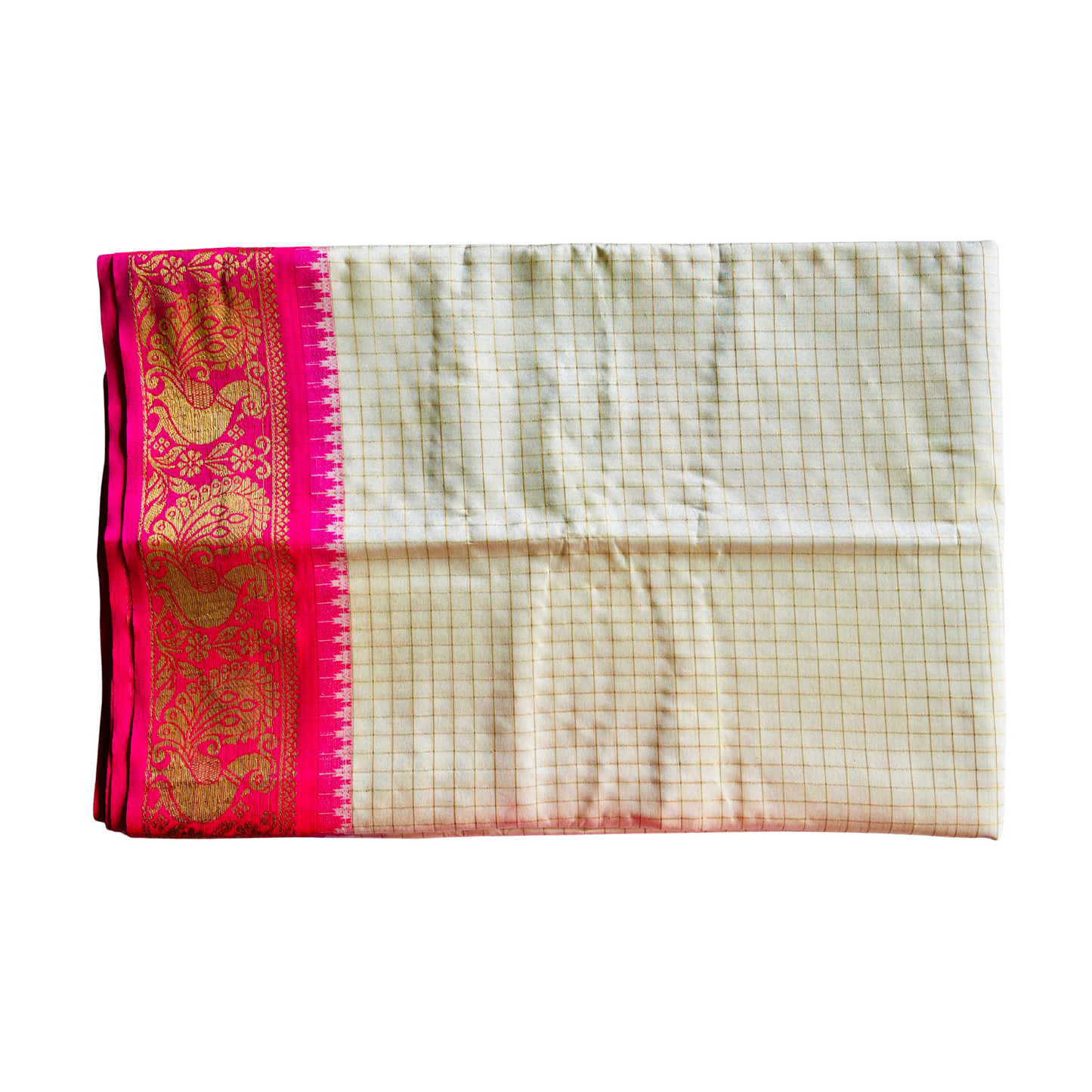 Madurai Pattu - Cream Madurai Silk Saree with Special Rose Pink Border and Peacock Motif Design