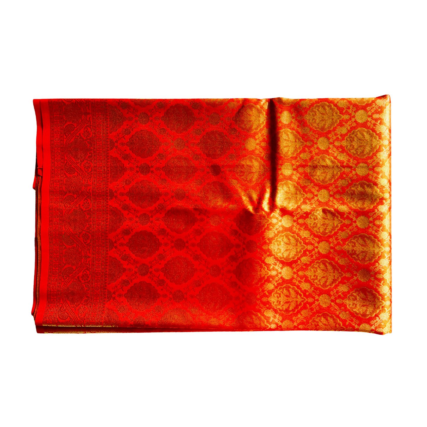 Vivid Red & Gold Semi Silk Bridal Saree with Heavy Weave Design