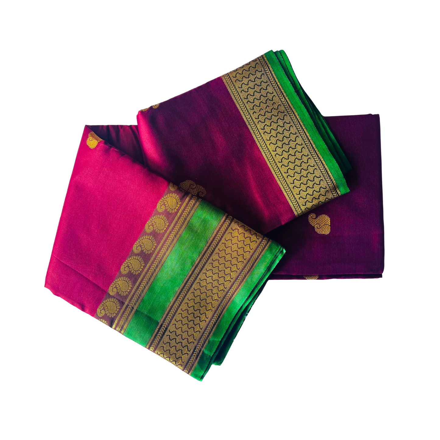 Maroon Soft Silk Saree with Green & Gold Floral Jari Border