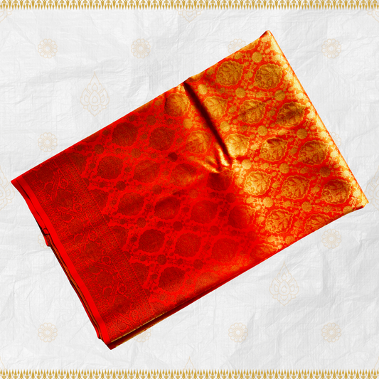 Vivid Red & Gold Semi Silk Bridal Saree with Heavy Weave Design