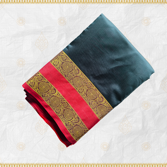 Black Soft Silk Saree with Gold Floral Jari & Red Pallu